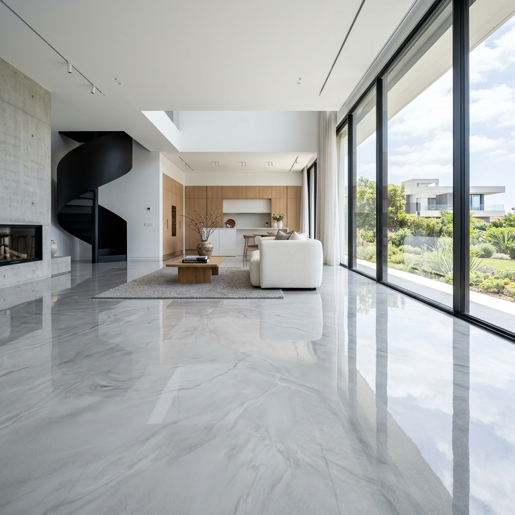 Stunning premium epoxy flakes floor in Kota Kinabalu by FLEKS